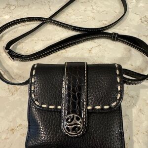 Brighton Black Leather Crossbody Bag with Silver Accent
